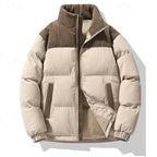 Puffer Jacket Men's Insulated Corduroy Trim Zip-Up Coat – Casual, Winter Warmth