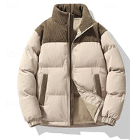 Puffer Jacket Men's Insulated Corduroy Trim Zip-Up Coat – Casual, Winter Warmth