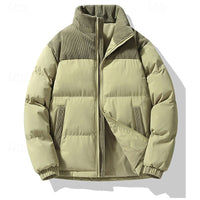 Puffer Jacket Men's Insulated Corduroy Trim Zip-Up Coat – Casual, Winter Warmth