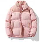 Puffer Jacket Men's Insulated Corduroy Trim Zip-Up Coat – Casual, Winter Warmth