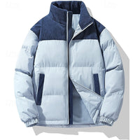 Puffer Jacket Men's Insulated Corduroy Trim Zip-Up Coat – Casual, Winter Warmth