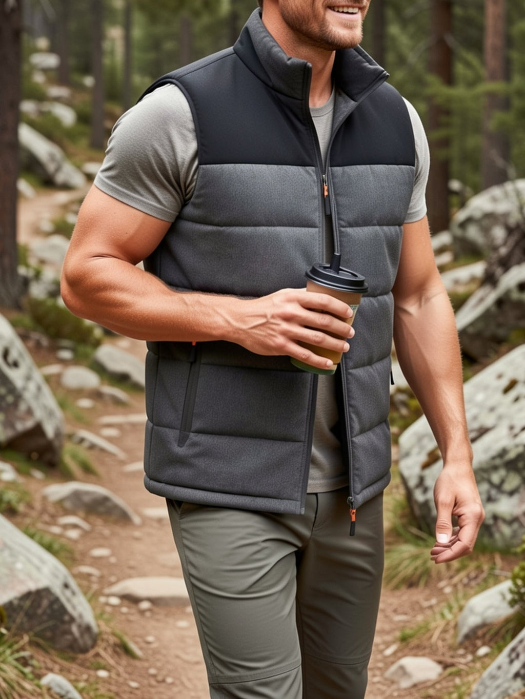 Men's Insulated Puffer Vest Gray – Casual Winter Layering, Outdoor Activities