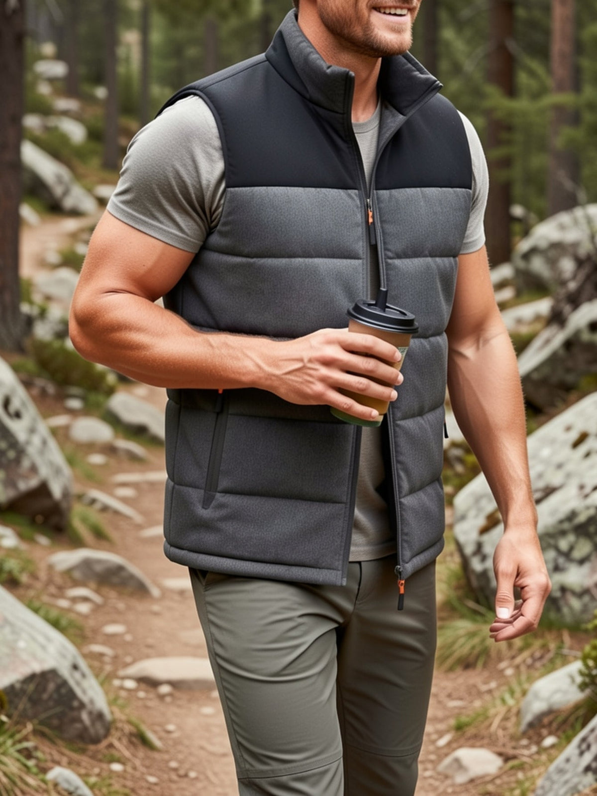 Men's Insulated Puffer Vest Gray – Casual Winter Layering, Outdoor Activities