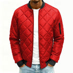 Quilted Bomber Jacket Men's Green Padded Zip-Up Coat – Casual, Winter Outdoor