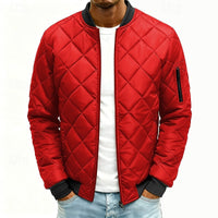 Quilted Bomber Jacket Men's Green Padded Zip-Up Coat – Casual, Winter Outdoor