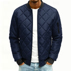 Quilted Bomber Jacket Men's Green Padded Zip-Up Coat – Casual, Winter Outdoor