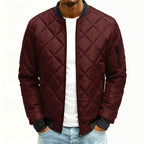 Quilted Bomber Jacket Men's Green Padded Zip-Up Coat – Casual, Winter Outdoor