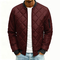 Quilted Bomber Jacket Men's Green Padded Zip-Up Coat – Casual, Winter Outdoor