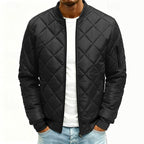 Quilted Bomber Jacket Men's Green Padded Zip-Up Coat – Casual, Winter Outdoor