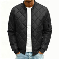 Quilted Bomber Jacket Men's Green Padded Zip-Up Coat – Casual, Winter Outdoor