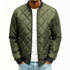 Quilted Bomber Jacket Men's Green Padded Zip-Up Coat – Casual, Winter Outdoor