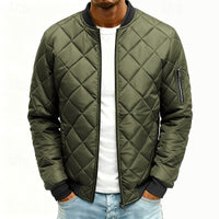 Quilted Bomber Jacket Men's Green Padded Zip-Up Coat – Casual, Winter Outdoor