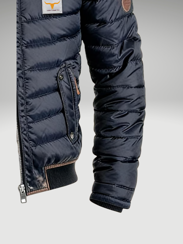 Navy Quilted Bomber Jacket Men's Stand Collar Zip-Up – Casual, Winter, Gift