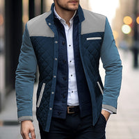 Quilted Jacket Men's Color Block Stand Collar – Casual, Office Wear