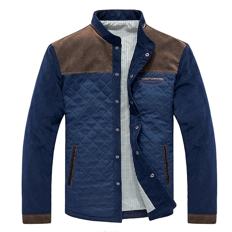 Quilted Jacket Men's Color Block Stand Collar – Casual, Office Wear