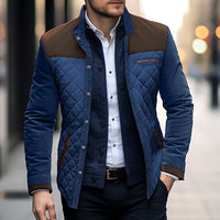 Quilted Jacket Men's Color Block Stand Collar – Casual, Office Wear