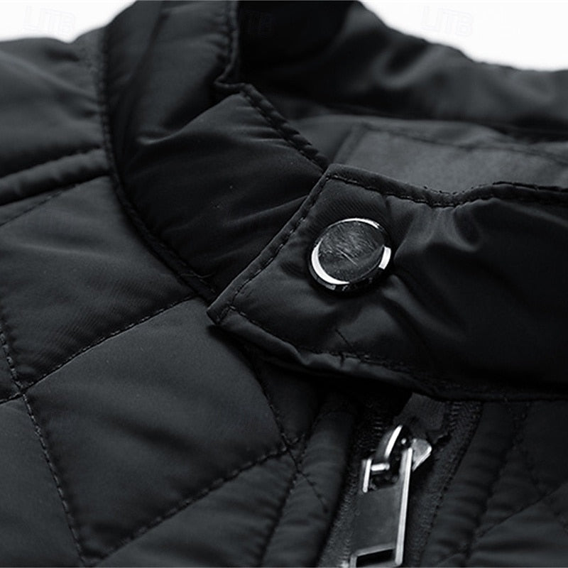 Quilted Jacket Men's Black Full Zip – Casual, Office