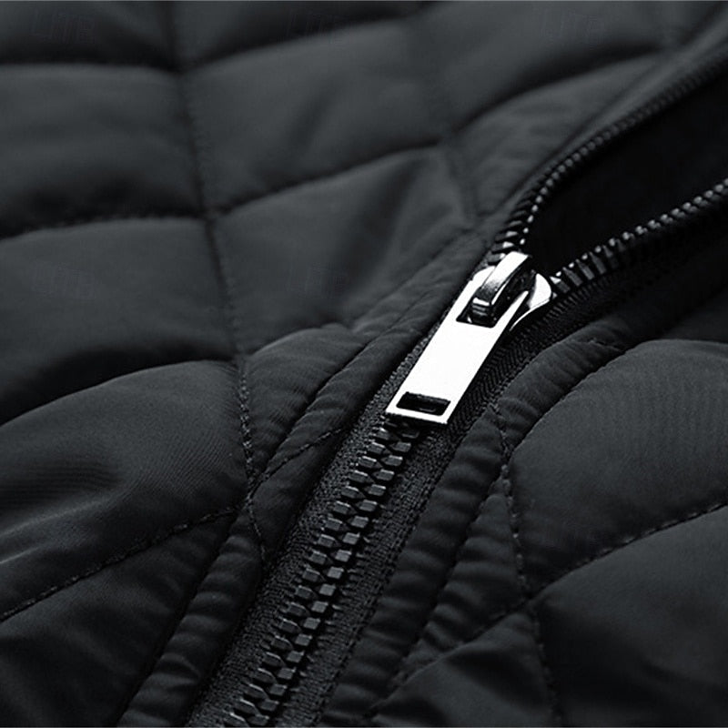 Quilted Jacket Men's Black Full Zip – Casual, Office