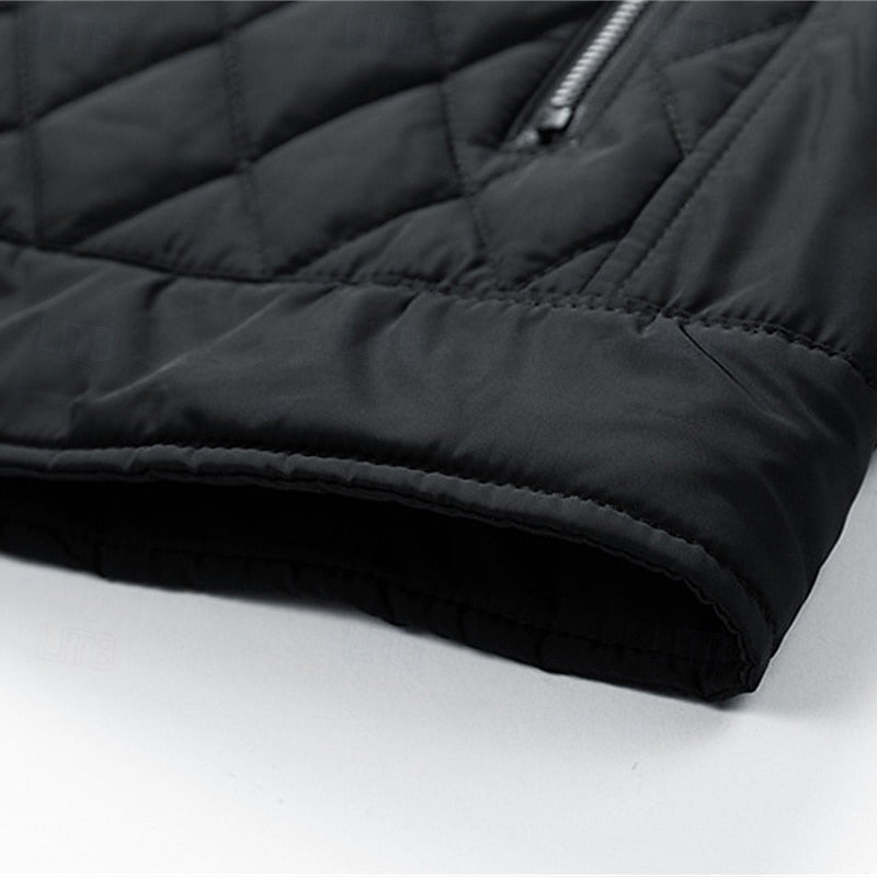Quilted Jacket Men's Black Full Zip – Casual, Office