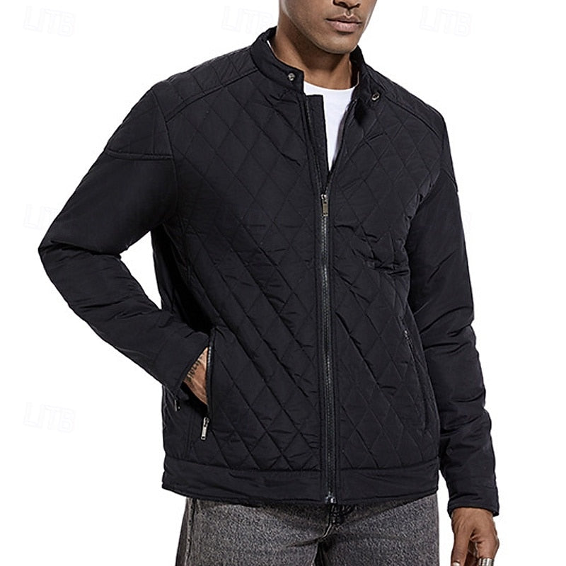 Quilted Jacket Men's Black Full Zip – Casual, Office