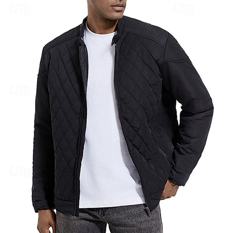 Quilted Jacket Men's Black Full Zip – Casual, Office