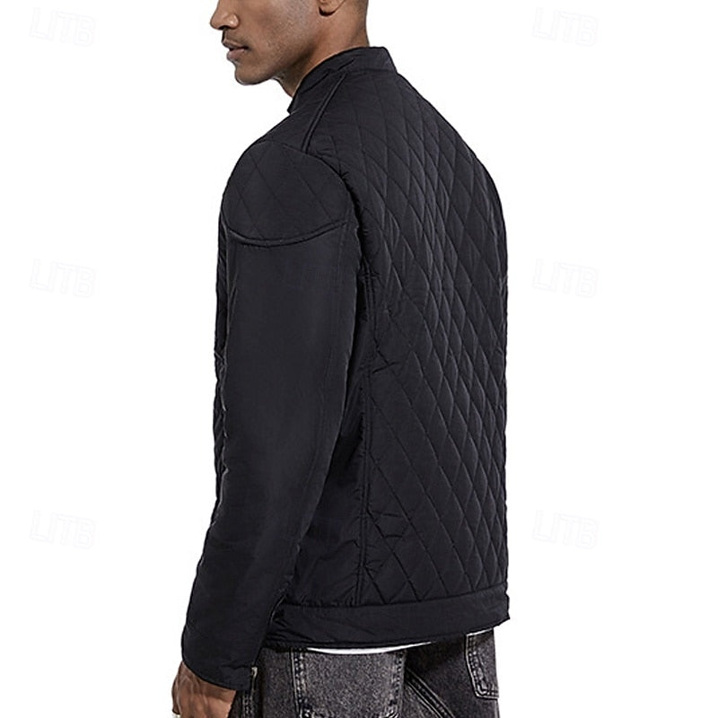 Quilted Jacket Men's Black Full Zip – Casual, Office