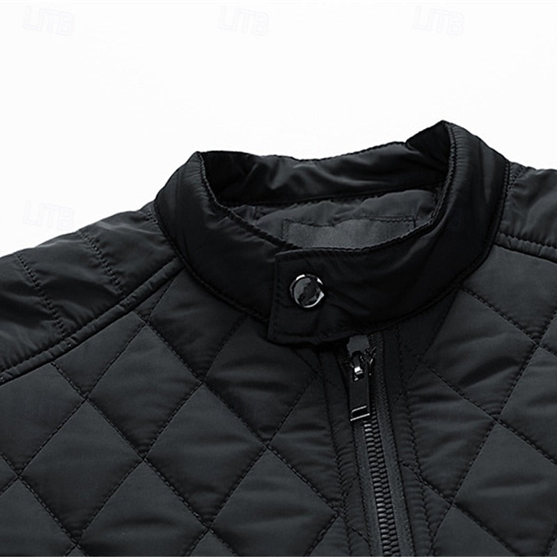 Quilted Jacket Men's Black Full Zip – Casual, Office