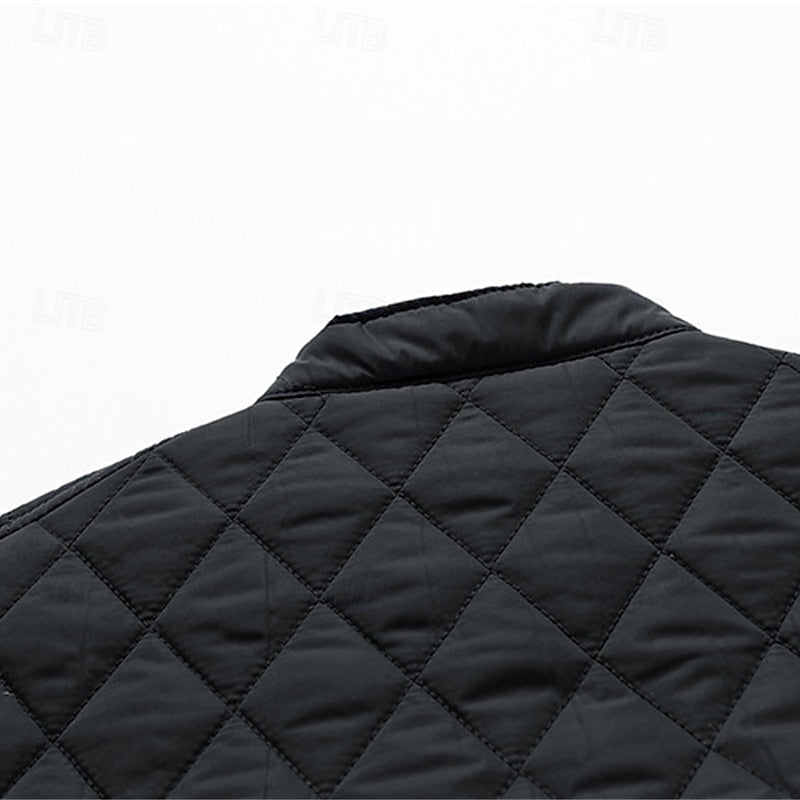 Quilted Jacket Men's Black Full Zip – Casual, Office