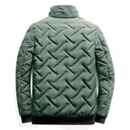 Quilted Jacket Men's Black Stand-Collar Zip-Up Padded Coat – Casual, Winter Outerwear