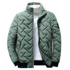 Quilted Jacket Men's Black Stand-Collar Zip-Up Padded Coat – Casual, Winter Outerwear