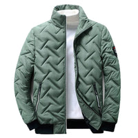 Quilted Jacket Men's Black Stand-Collar Zip-Up Padded Coat – Casual, Winter Outerwear