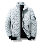 Quilted Jacket Men's Black Stand-Collar Zip-Up Padded Coat – Casual, Winter Outerwear