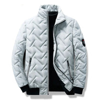 Quilted Jacket Men's Black Stand-Collar Zip-Up Padded Coat – Casual, Winter Outerwear