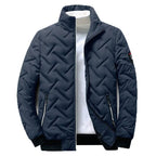 Quilted Jacket Men's Black Stand-Collar Zip-Up Padded Coat – Casual, Winter Outerwear