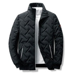 Quilted Jacket Men's Black Stand-Collar Zip-Up Padded Coat – Casual, Winter Outerwear