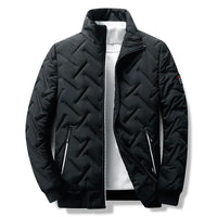 Quilted Jacket Men's Black Stand-Collar Zip-Up Padded Coat – Casual, Winter Outerwear