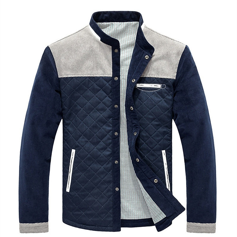 Quilted Jacket Men's Stand Collar Color Block – Casual, Office