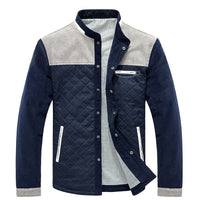 Quilted Jacket Men's Stand Collar Color Block – Casual, Office