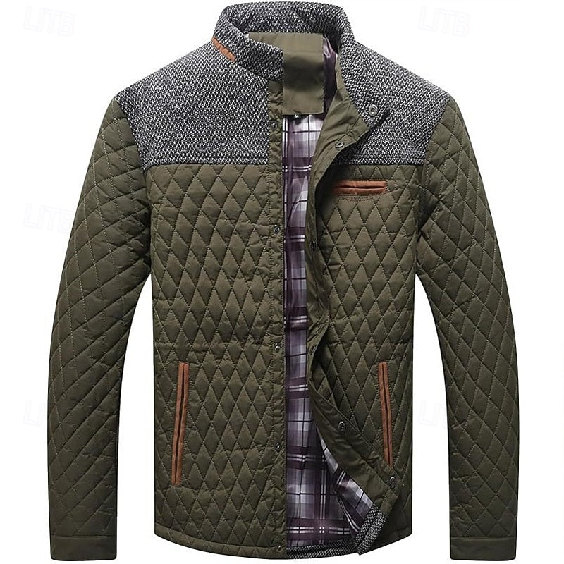 Quilted Jacket Men's Khaki Plaid Lined – Casual, Office