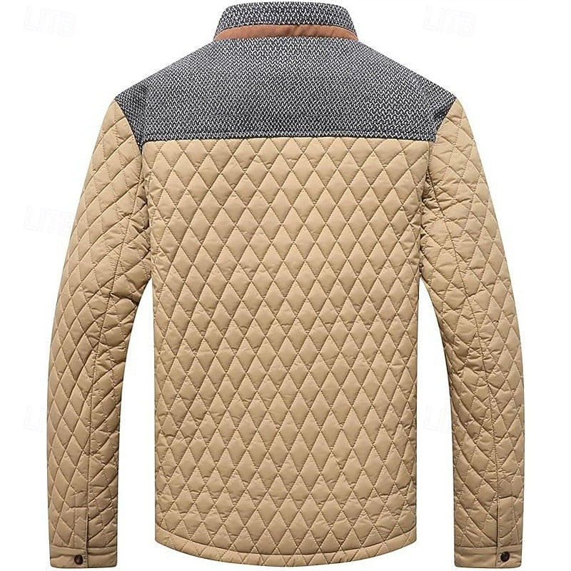 Quilted Jacket Men's Khaki Plaid Lined – Casual, Office