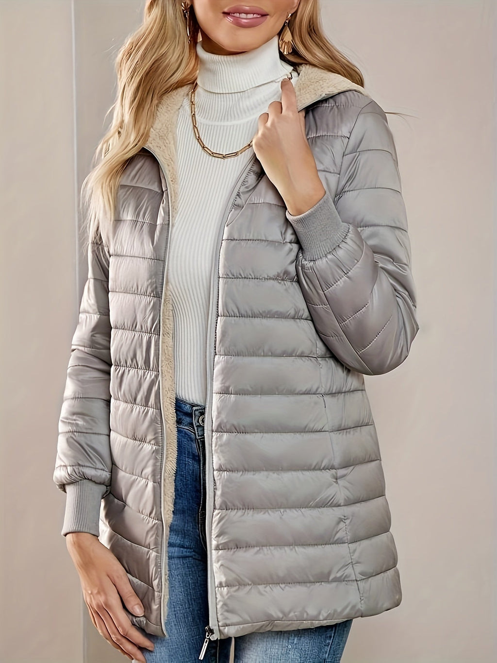 Quilted Longline Puffer Coat Women's Black Fleece-Lined – Winter, Casual