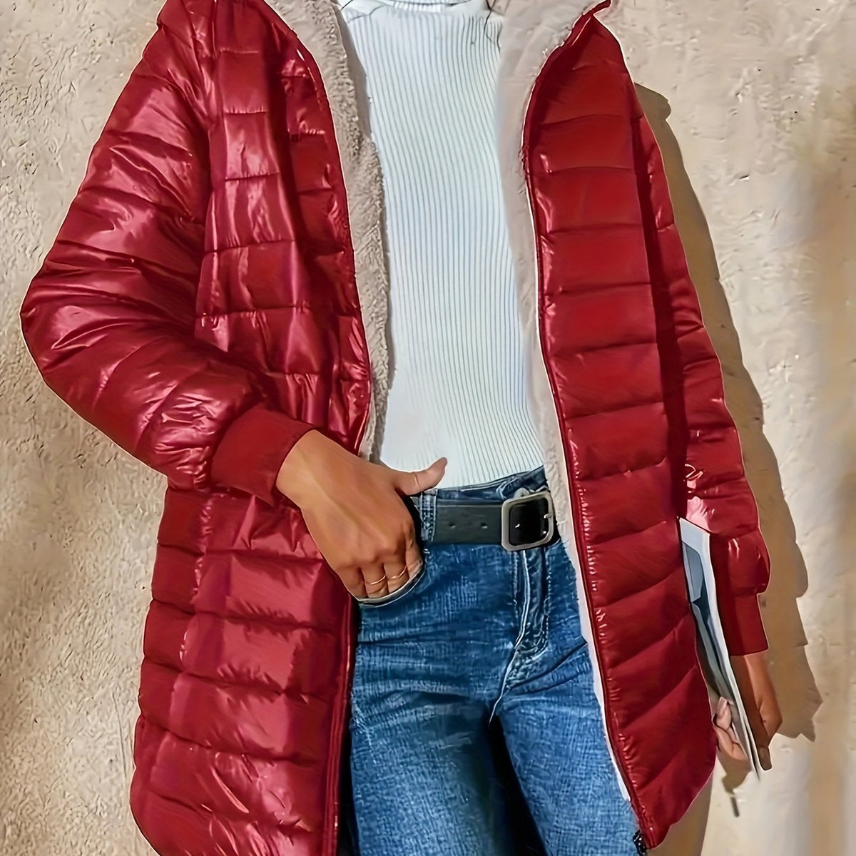 Quilted Longline Puffer Coat Women's Black Fleece-Lined – Winter, Casual