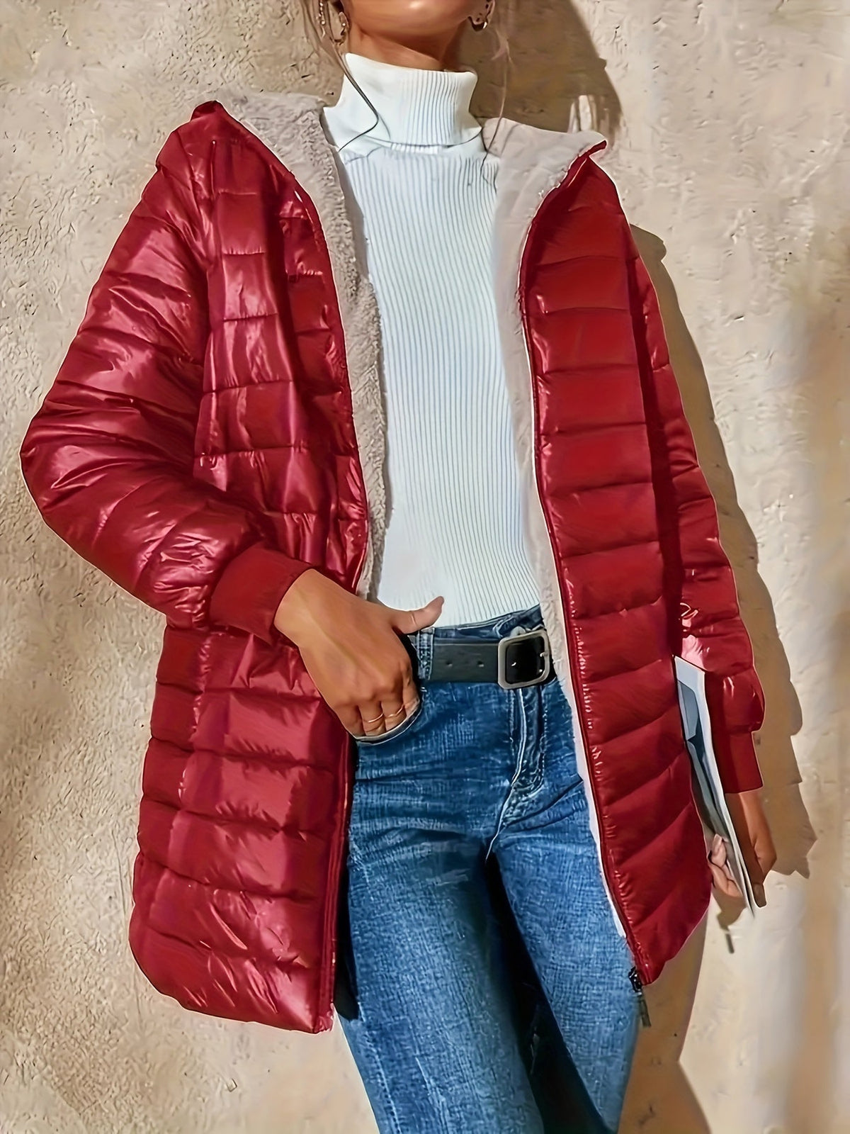 Quilted Longline Puffer Coat Women's Black Fleece-Lined – Winter, Casual