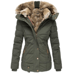 Quilted Parka Women's Black Faux Fur Hood Winter Jacket – Casual, Everyday Wear