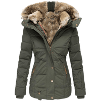 Quilted Parka Women's Black Faux Fur Hood Winter Jacket – Casual, Everyday Wear