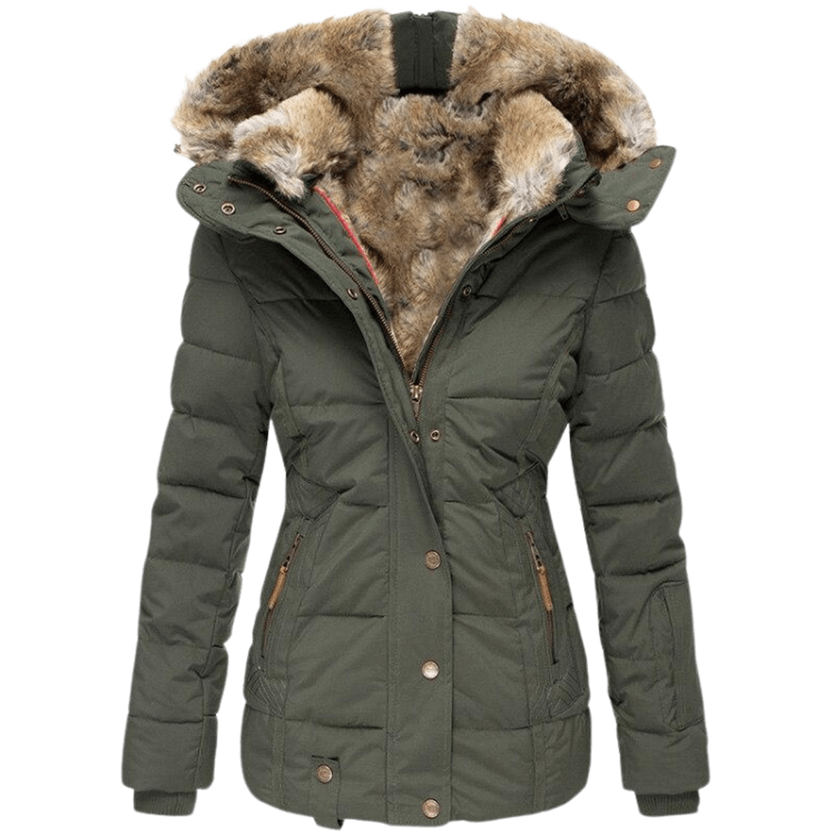 Quilted Parka Women's Black Faux Fur Hood Winter Jacket – Casual, Everyday Wear