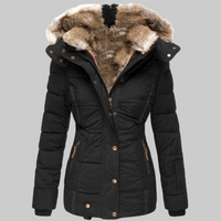 Quilted Parka Women's Black Faux Fur Hood Winter Jacket – Casual, Everyday Wear