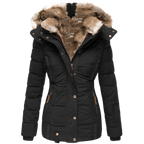 Quilted Parka Women's Black Faux Fur Hood Winter Jacket – Casual, Everyday Wear
