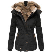 Quilted Parka Women's Black Faux Fur Hood Winter Jacket – Casual, Everyday Wear