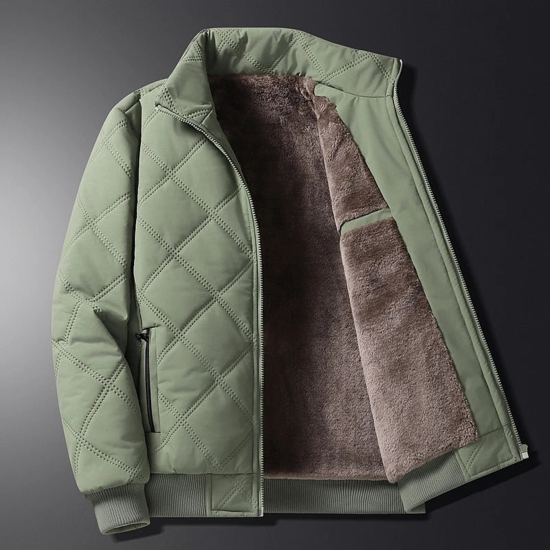 Quilted Winter Jacket Men's Fleece-Lined Brown – Casual, Warm Outerwear, Everyday Use
